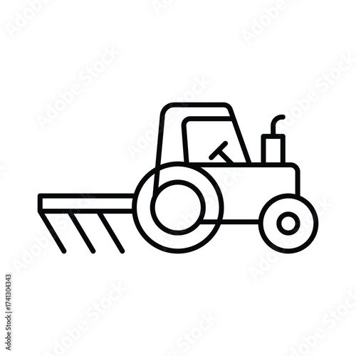 Black outline of a tractor with tilling equipment