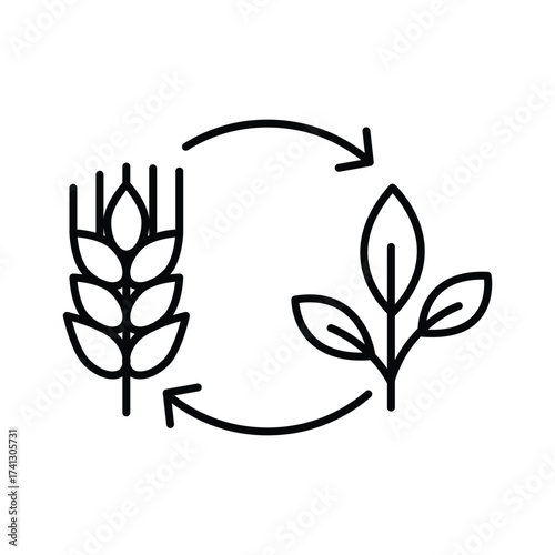 Circular illustration wheat transforms into leaves suggesting growth or recycling