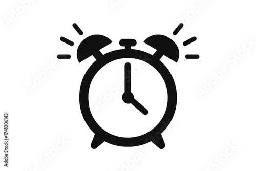 Alarm clock icon ringing. Wake up symbol. Morning alert signal. Time management & deadline concept. Simple flat vector pictogram. Watch, timer, reminder graphic element. Schedule.