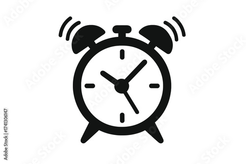 Alarm clock icon ringing. Wake up symbol, morning alert, and deadline concept. Time management, reminder, and countdown graphic. Simple vector illustration isolated on white.