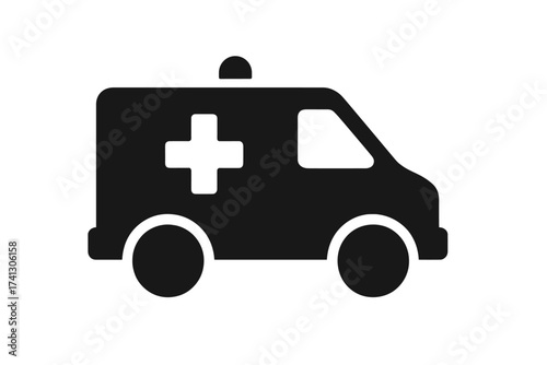 Ambulance vehicle icon. Emergency car van with cross. Medical transport symbol. Vector graphic element for first aid, rescue and healthcare. Hospital transport pictogram.