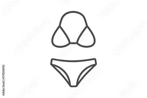 Beach bikini for women icon. Vector minimal thin line illustration. Summer holidays, vacations, pool swimming clothing. Swimwear graphic symbol isolated on white background.