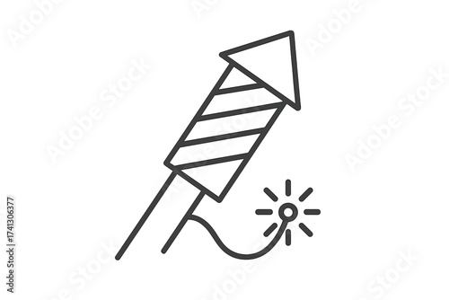 Firework rocket vector icon. Thin line art of a pyrotechnic petard with a sparkling fuse. Festive object for celebration, holiday, New Year, anniversary, 4th of July party.