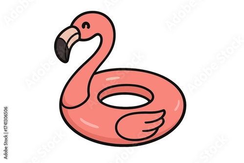 Pink flamingo inflatable swimming pool ring. Tropical summer bird buoy for vacation and water activities. Fun floaty toy for beach or pool party. Rubber object isolated vector.