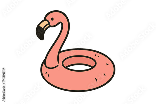 Flamingo inflatable ring for swimming pool. Tropical summer bird buoy for vacation water activities. Cute rubber float toy object for fun and relaxation. Isolated vector icon.