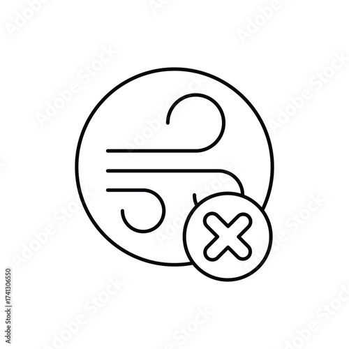 Line drawing of wind with an X over it within a circle