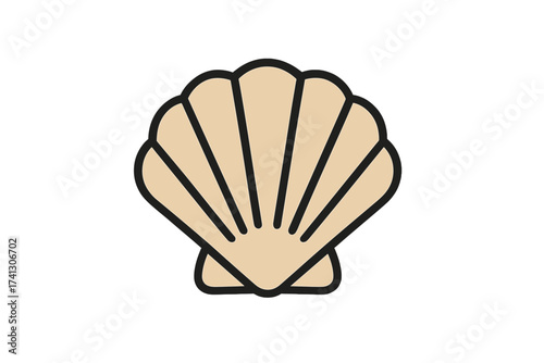 Scallop seashell vector icon. Simple sea shell graphic illustration. Marine and oceanic life symbol. Beach and summer holiday design element. Isolated clam object on white.