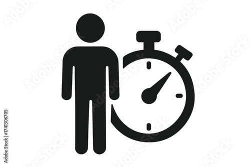 Man with stopwatch icon vector for time management. Business concept of efficiency, productivity, and deadline. Person with clock timer symbol for countdown or speed.