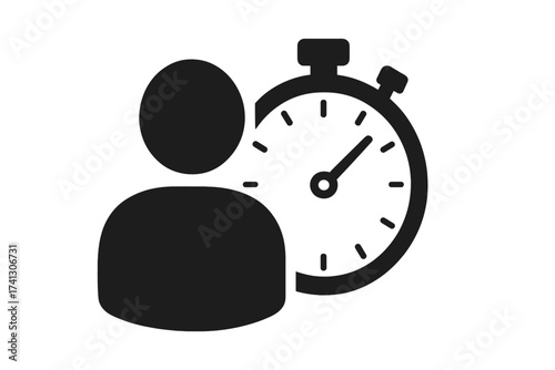 Time management vector icon with person and stopwatch. Business efficiency, productivity, and deadline concept. User and timer symbol. Countdown clock for project planning.