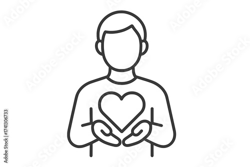 Person holding heart line icon. Vector illustration for concepts of help, donation, charity, volunteering, kindness, love, and health. Symbol for compassion and support.