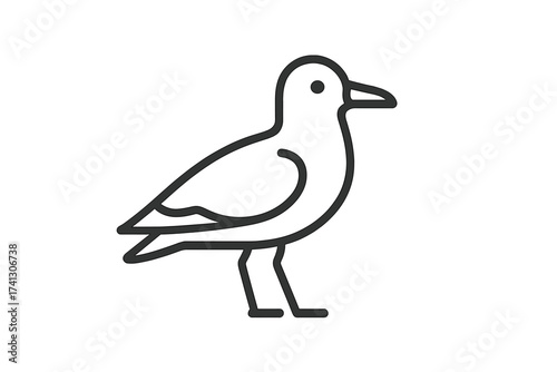 Seagull line icon. Sea bird symbol. Vector logo graphic. Minimalist outline illustration. Coastal, marine, beach, nature, animal, wildlife concept. Simple standing gull drawing.
