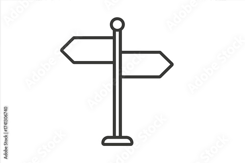 Roadpost sign pointing left and right. Vector line icon for choice, direction, and decision. Crossroads metaphor for strategy, options, business alternatives, and path.