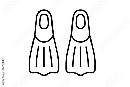 Swimming and Diving Equipment Icon. Pair of Fins for Beach, Water Sports, Vacations, Hobbies, and Summer Activities. Thin Line Vector Illustration of Scuba Diving Flippers.