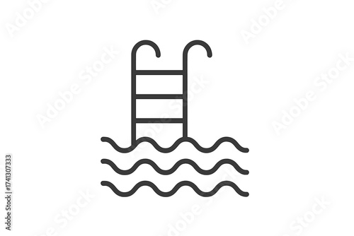 Swimming pool thin line icon with stairs and ladder in water. Vector illustration for hotel, resort, camping, community pool symbol. Summer sport vacations leisure concept