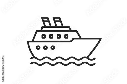Vector cruise ship icon, thin line boat illustration for ocean tours, summer vacations, holidays, and maritime travel activities, transparent background vector design