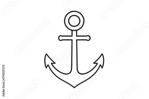 Thin outline anchor icon, minimal nautical vector illustration, sea marine symbol with transparent background, maritime and ocean design element, simple line art
