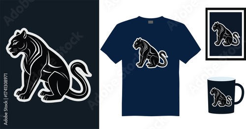 Tshirt mockup panther silhouette with tribal markings dark blue animal