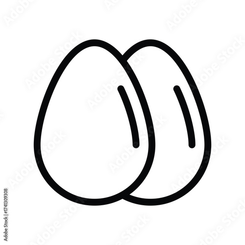 Two white egg outlines with black edges overlapping slightly Each has a black internal line