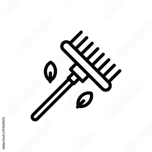 Rake tool with two leaves depicted in a line drawing