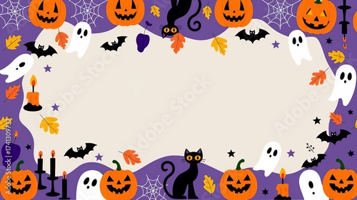hires for Halloween background and presentation 16 9 size with items and decoration with gifts, accessories and bats pumpkin Candles Ghost 