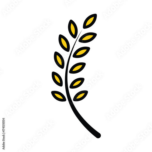Stylized wheat stalk with yellow grains and black outlines