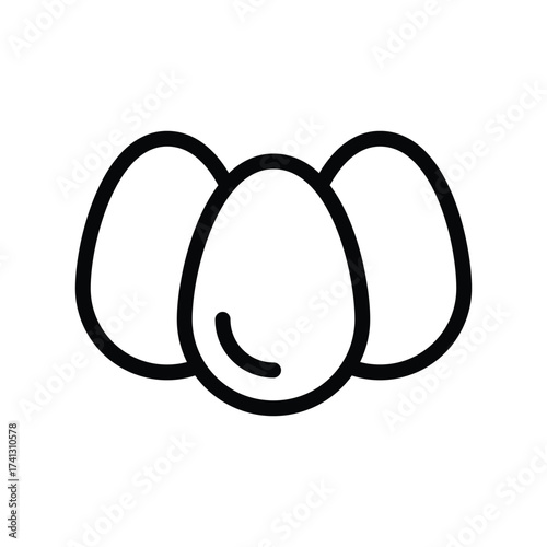 Three eggs are arranged closely The central one has a curved line Each egg is outlined