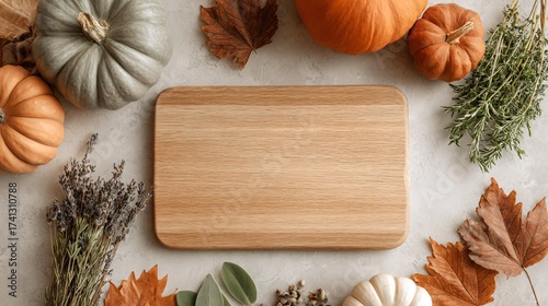 Wallpaper Mural Autumn Harvest Board Mockup Minimal Pumpkins Herbs and Fall Decor Torontodigital.ca