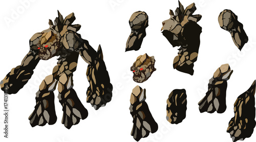 Rock monster Character Sprite for games , animation , web series	