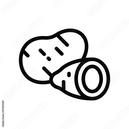 Two potatoes one cut open exposing concentric circles