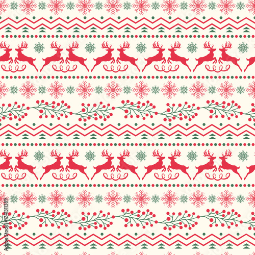 Christmas pattern with reindeer snowflakes