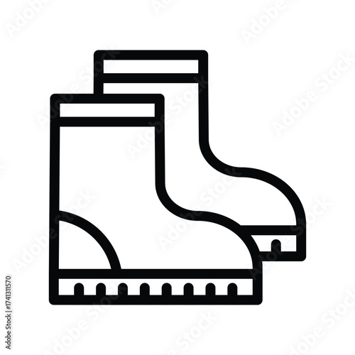Two wellington boots One overlaps the other Both are black outlines with a white interior