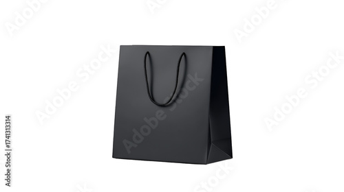 blank black shopping bag template isolated on transparent white background