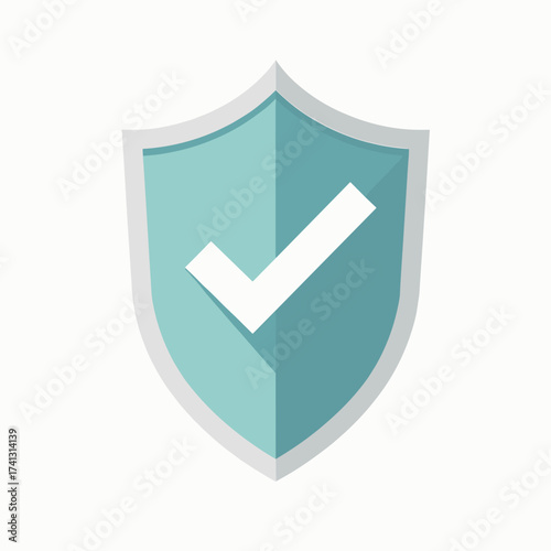 Shield with check mark in flat design for security concept  