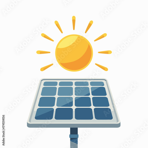 Solar panel collecting sunlight with a sun icon above  