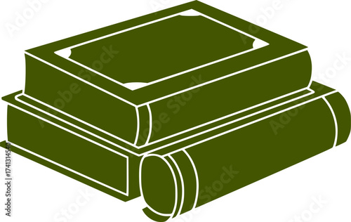 Black Vector Silhouette: Stack of Islamic Books/Scrolls	A simple black vector silhouette of a neat stack of three or four books or scrolls, implying religious texts or scholarly works within Islamic t