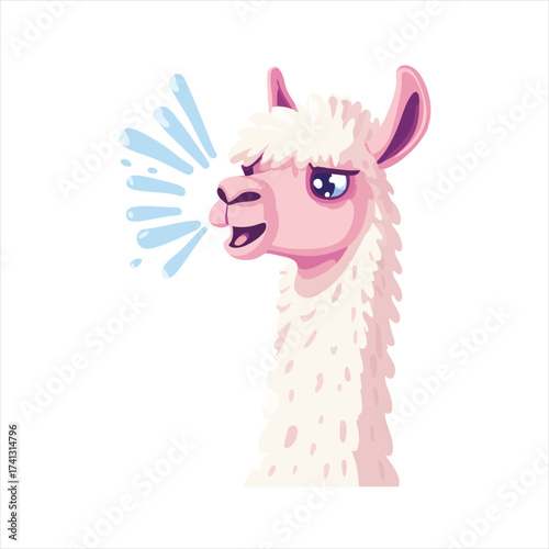 Cute llama expressing joy.  A cartoon llama with a joyful expression