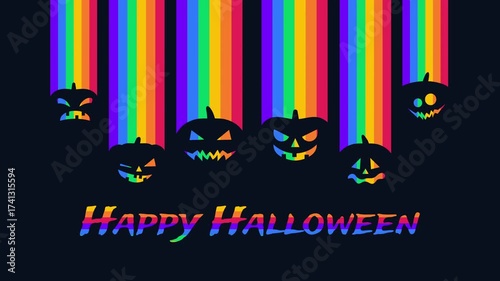 happy halloween lgbt rainbow colors banner animation with pumpkins scary faces video footage