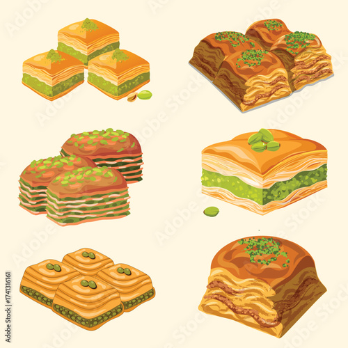Delicious Assortment of Baklava Pastries with Pistachios