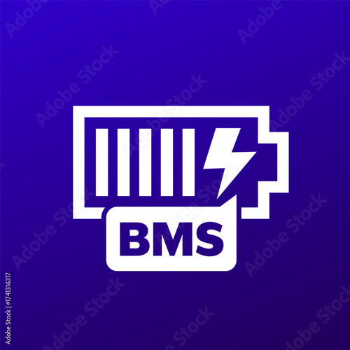 BMS icon, battery management system white pictogram