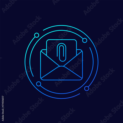 mail with attachment icon, linear design