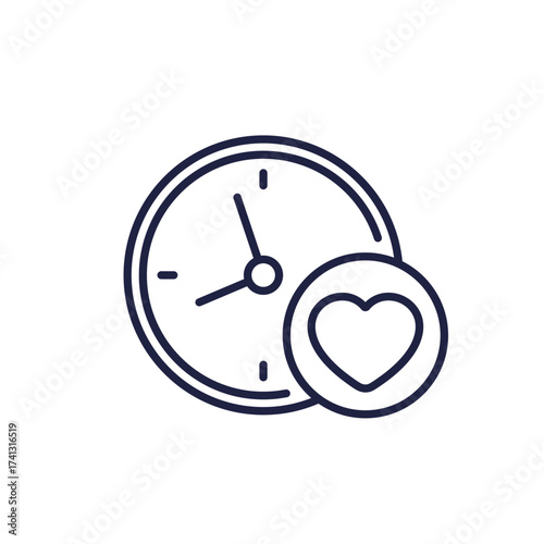 lifespan icon with heart, time of life line pictogram