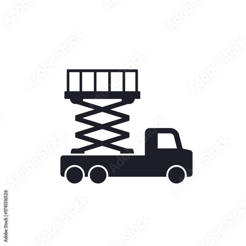 lifting platform on a truck icon, scissor lift vector