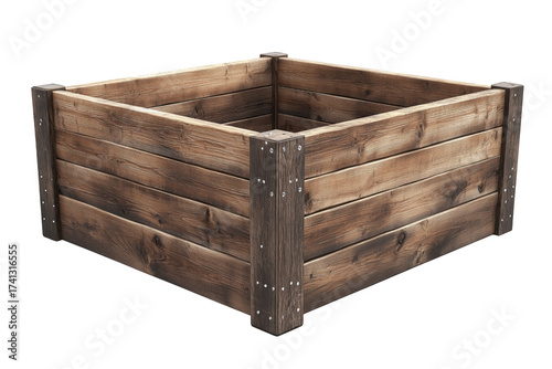 Rustic wooden planter box isolated on a transparent background