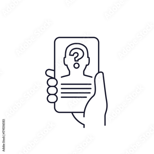unknown person line icon with phone in hand