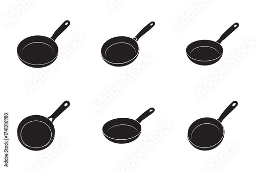 Collection of Black Frying Pans for Cooking on White Background for Culinary and Kitchenware Themes