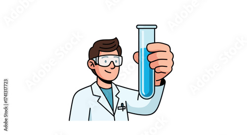Scientist Holding Test Tube with Blue Liquid.