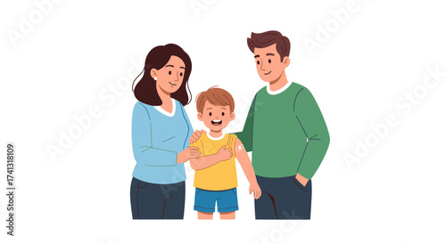 Happy Cartoon Family Portrait with Parents and Child.