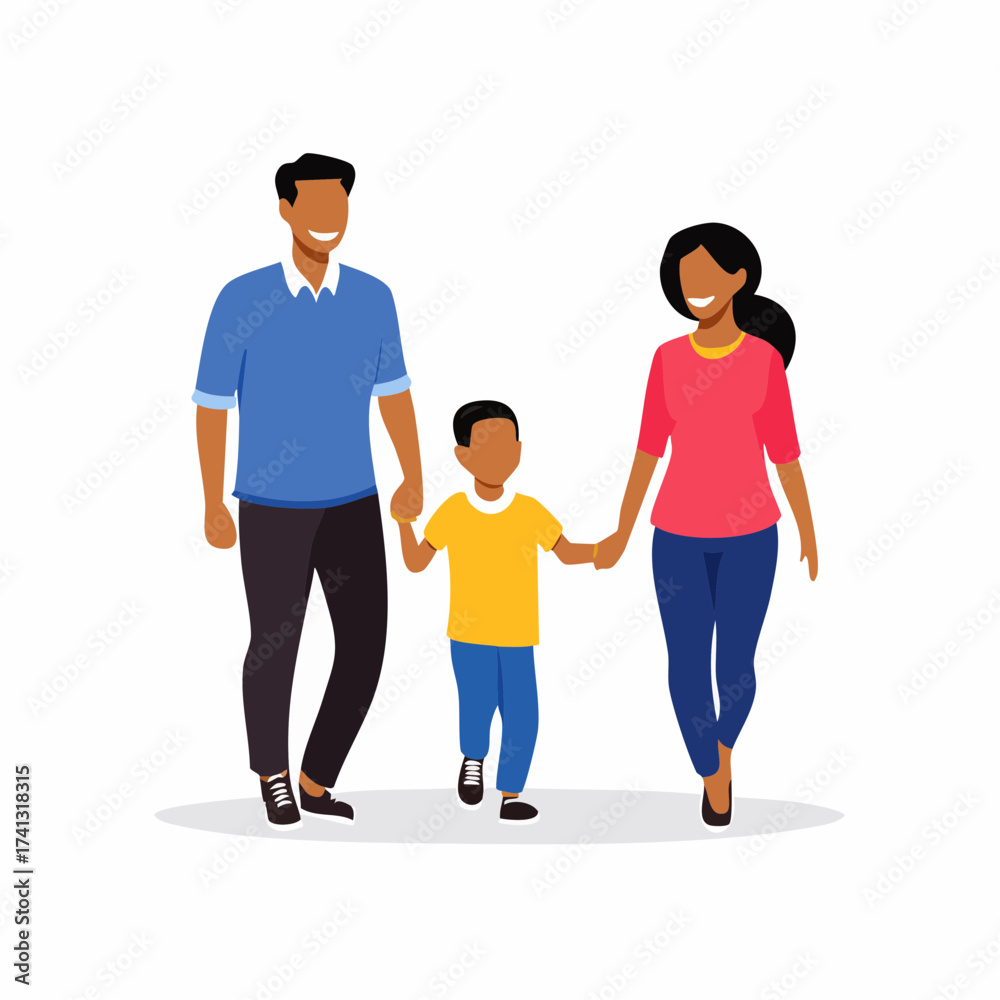Fototapeta premium mother and father walking with child, vector illustration