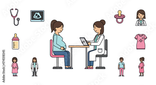 Pregnant Woman Consulting with Doctor During Prenatal Checkup.