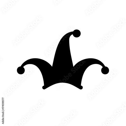 Simple black jester hat with bells design on a white background